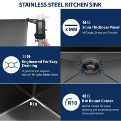 Lordear 36 Inch Black Drop-In Kitchen Sink