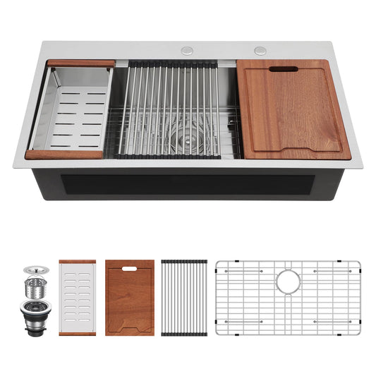 Lordear 36 Inch Drop-In Workstation Kitchen Sink