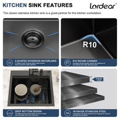 Lordear 18x18 Inch Steel Drop-In Workstation Bar Sink