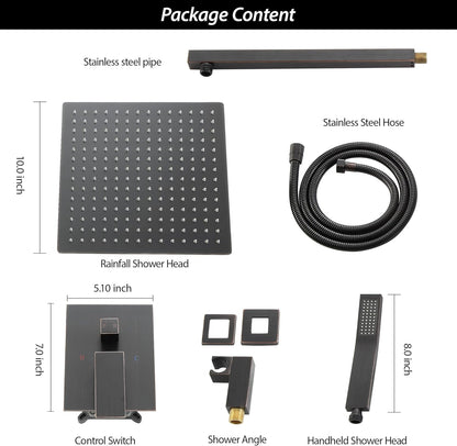 Lordear Shower System 10 Inch Shower Faucet Set Wall Mounted Oil Rubbed Bronze Finish Stainless Steel Shower Head and Handheld, Brass Main Body Shower Valve Included  from Lordear