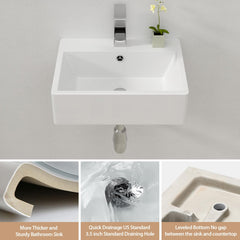 Lordear 20'' x 18'' White Rectangle Ceramic Wall Mount Bathroom Sink