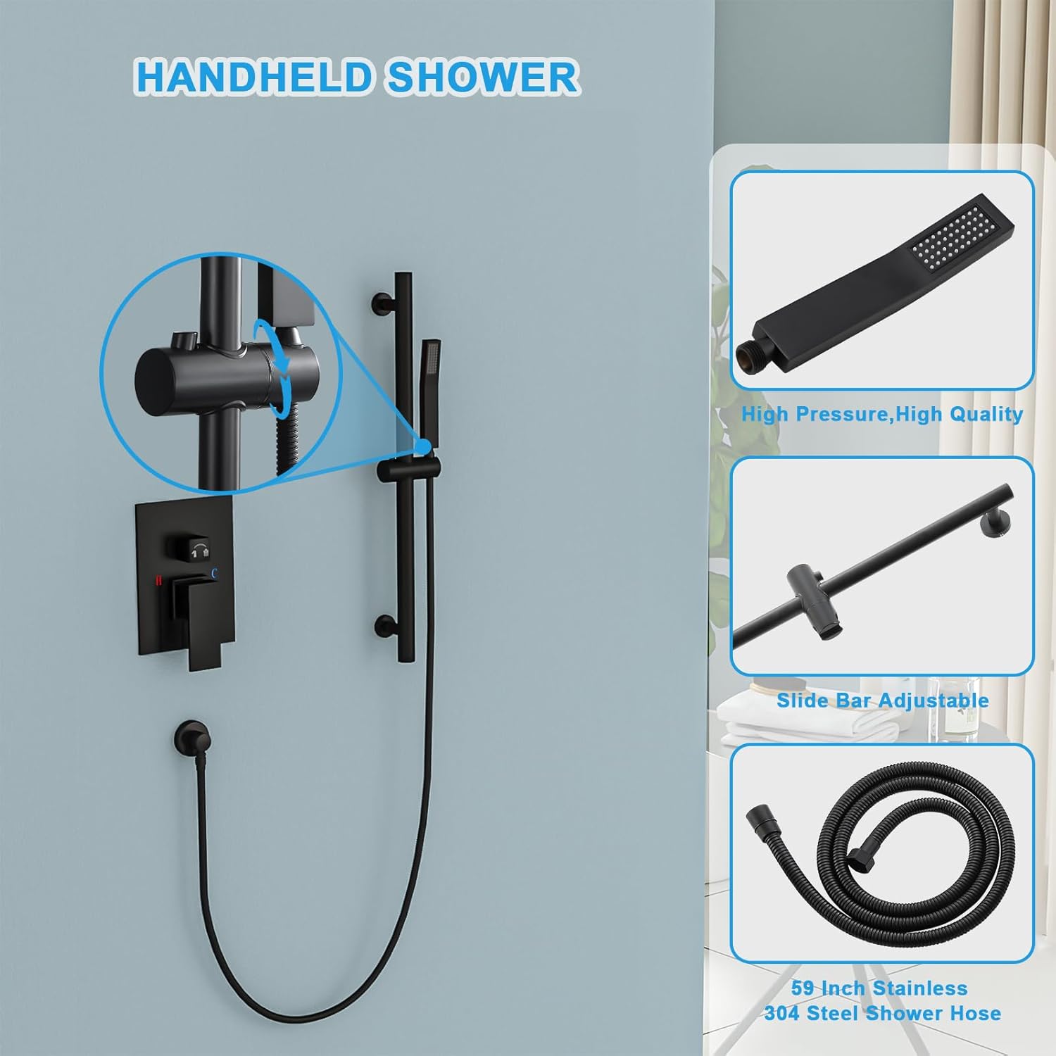 Lordear High Pressure Black Shower System 10 Inch,Height Adjustable Shower Faucet Set Wall Mounted,Stainless Steel Shower Head and Handheld, Sliding Bar,Brass Valve Included  from Lordear