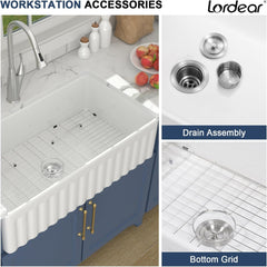 Lordear White Ceramic Apron Front Fireclay Farmhouse Sink