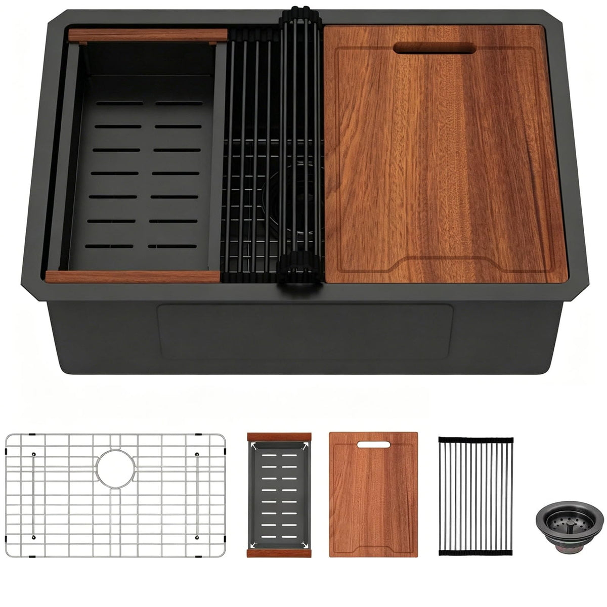 Lordear 28'' Matte Black Stainless Steel Workstation Kitchen Sink