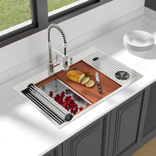 Lordear 33'' Stainless Steel Drop In Single Bowl Workstation Kitchen Sink with Glass Rinser  from Lordear