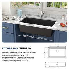 Lordear 33x19x9 Inch Undermount Kitchen Sink Single Bowl