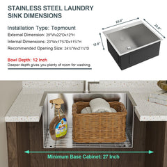 Lordear 25x22 Inch Drop-In Laundry Sink