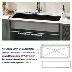 Lordear 45-Inch Black Undermount Workstation Kitchen Sink Single Bowl