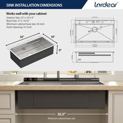 Lordear 33 Inch Drop-In Kitchen Sink