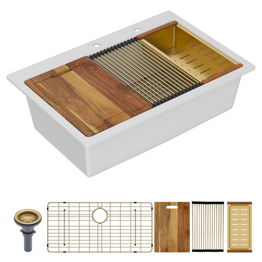 Lordear 33-Inch Drop-In Kitchen Sink Single Bowl