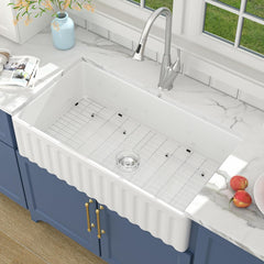 Lordear White Ceramic Apron Front Fireclay Farmhouse Sink