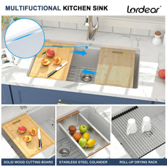 Lordear 30-Inch White Undermount Composite Workstation Sink