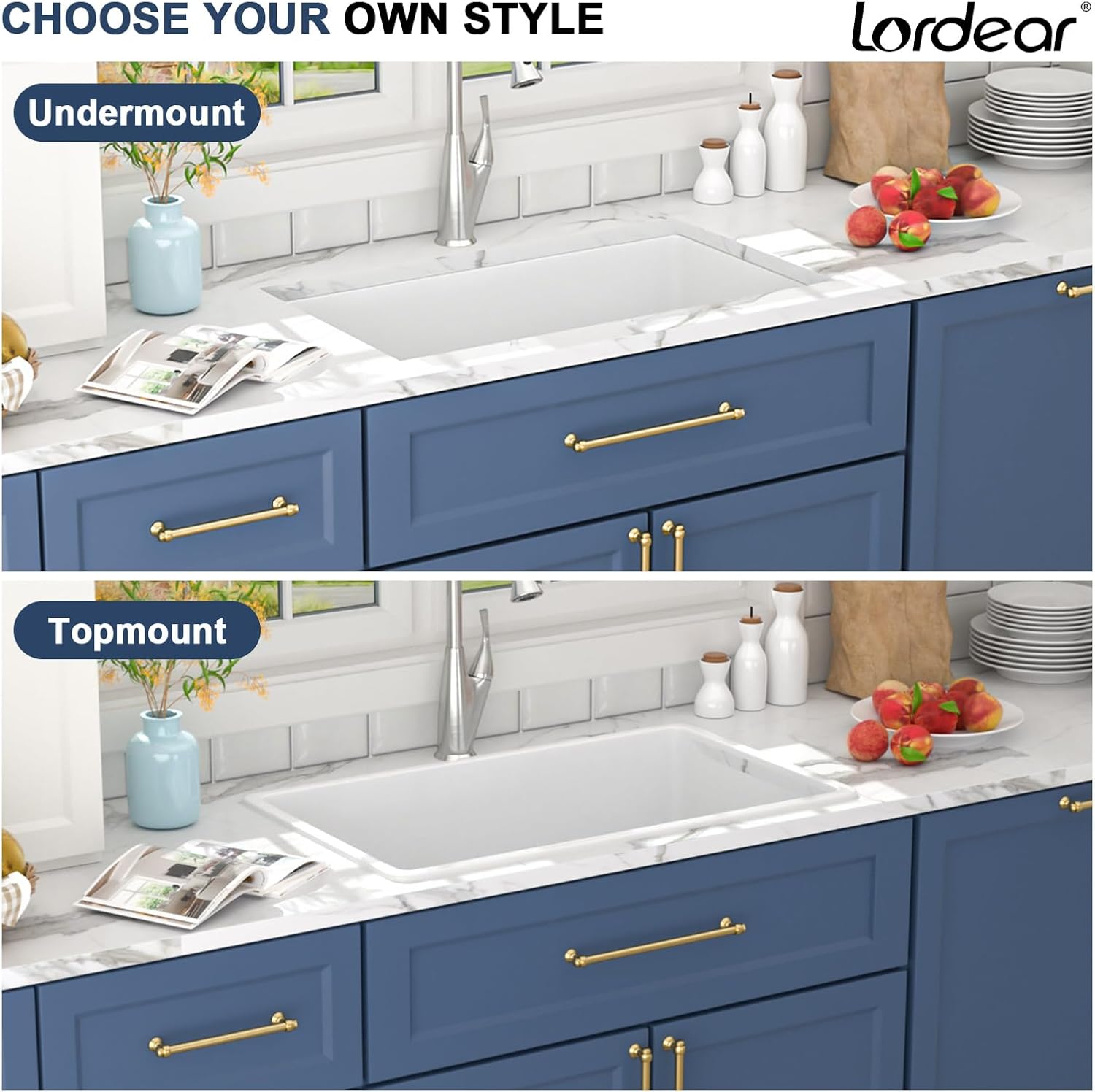 Lordear 32'' White Ceramic Undermount Single Bowl Kitchen Sink  from Lordear