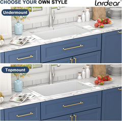 Lordear 32'' White Ceramic Undermount Single Bowl Kitchen Sink  from Lordear