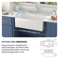 Lordear 30 Inch White Fireclay Workstation Farmhouse Kitchen Sink
