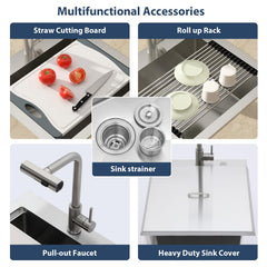 Lordear 21x20 Inch Drop-In Workstation Kitchen Sink