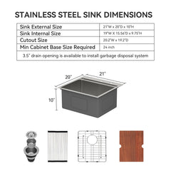 Lordear 21 x 20 x 10 Inch Drop-In Workstation Bar Sink