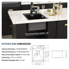 Lordear 20x15 Inch Drop-In Workstation Bar Sink