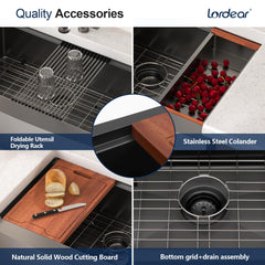 Lordear Black Workstation Stainless Steel Farmhouse Sink