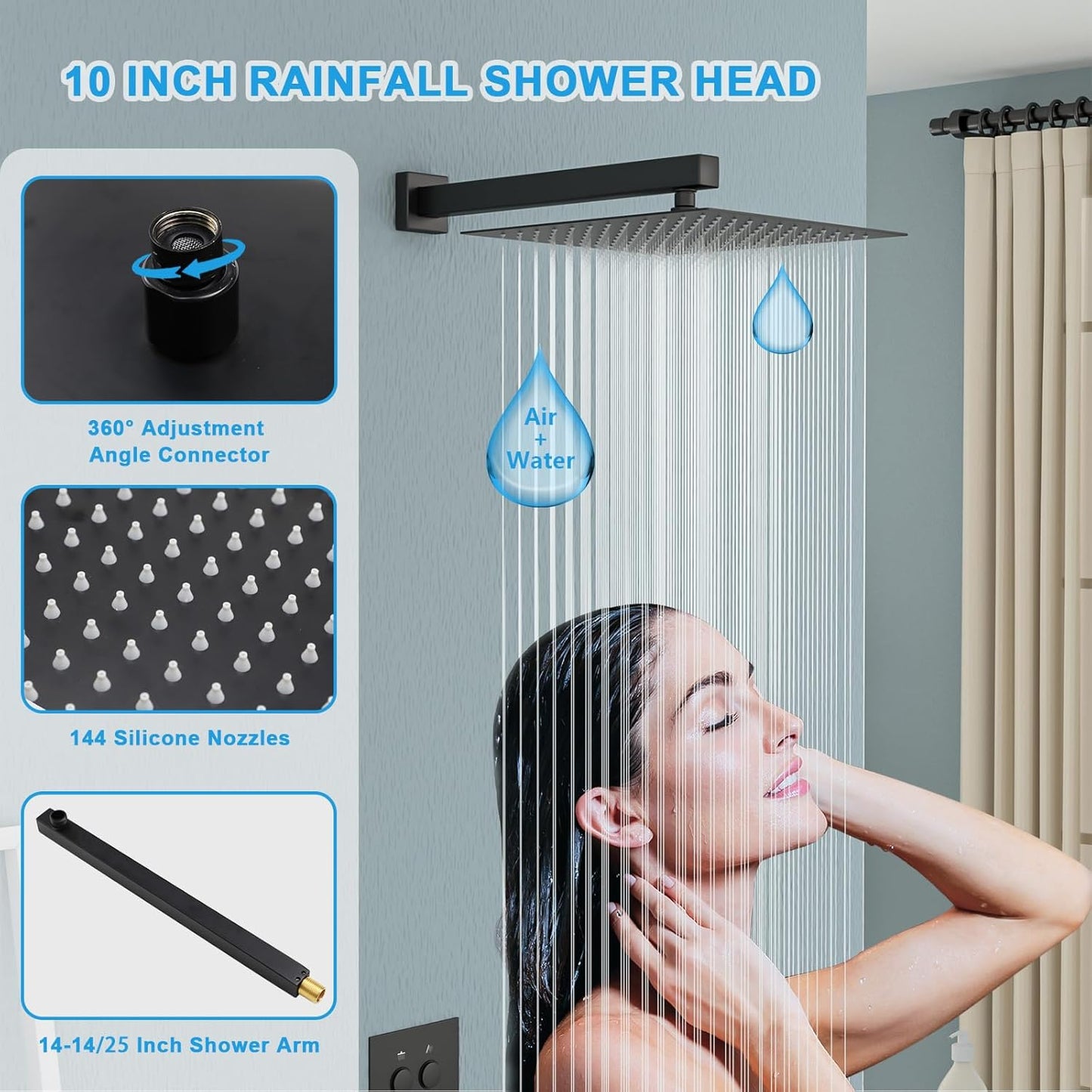 Lordear High Pressure Black 10 Inch Shower System Wall Mounted Faucet Set Stainless Steel Shower Head with Handheld Sliding Bar and Brass Valve Included  from Lordear