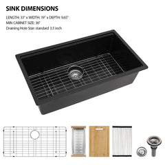 Lordear 33x19x9 Inch Undermount Kitchen Sink Single Bowl