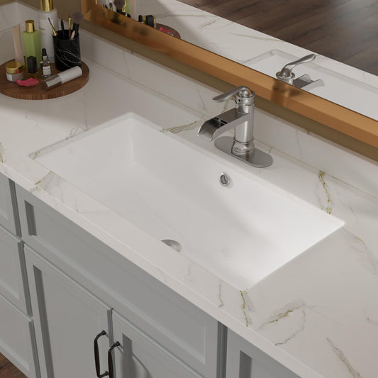 Lordear 27x14-Inch White Rectangular Ceramic Undermount Bathroom Sink