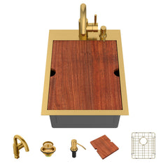 Lordear 15x20 Inch Gold Drop-In Workstation Bar Sink