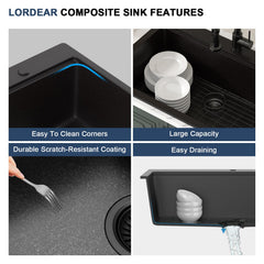 Lordear 33-Inch Drop-In Kitchen Sink Single Bowl