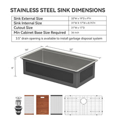 Lordear 33'' Honeycomb Stainless Steel Undermount Workstation Kitchen Sink