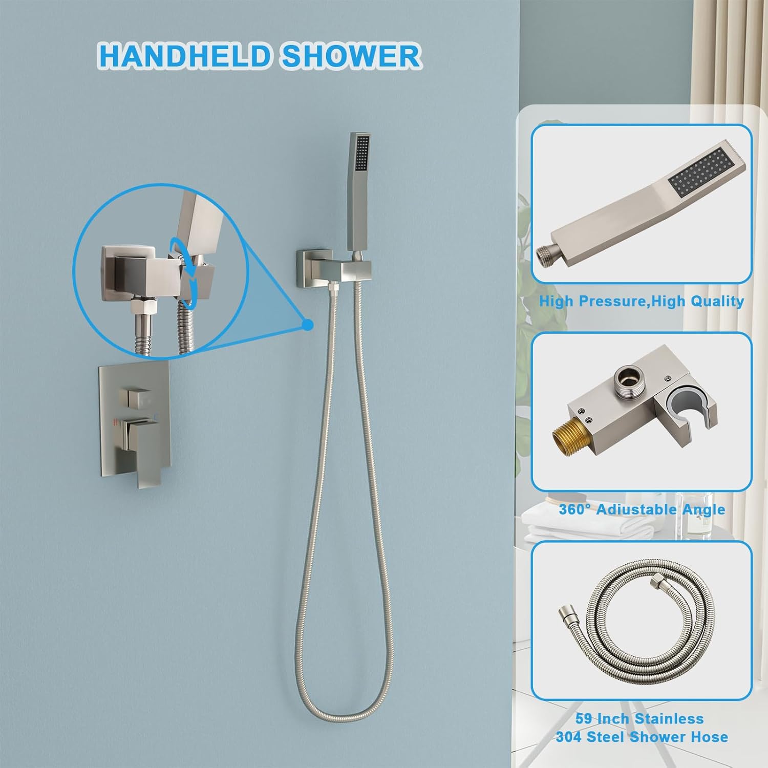 Lordear Rain Shower System 8 Inch Shower Head,Wall Mounted Shower Faucet Set Brushed Nickel Finish Stainless Steel Shower Head and Handheld, Brass Main Body Shower Valve Included  from Lordear