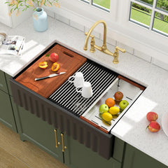 Lordear 33 Inch Black Fireclay Workstation Farmhouse Kitchen Sink