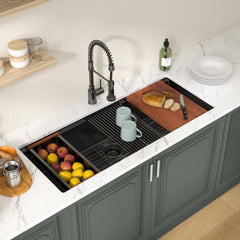 Lordear 45-Inch Black Undermount Workstation Kitchen Sink Single Bowl