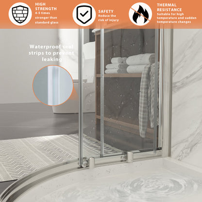 75in Height Frameless Neo-Round Shower Door Bathroom Double Sliding Glass Door 1/4 in. Glass Door  from Lordear