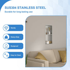 Lordear 12" W x 24" H Stainless Steel Built-in Double Shelf Bathroom Niche  from Lordear