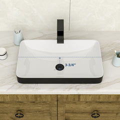 Lordear 19'' x 12'' White Ceramic Semi Recessed Rectangular Bathroom Vessel Sink