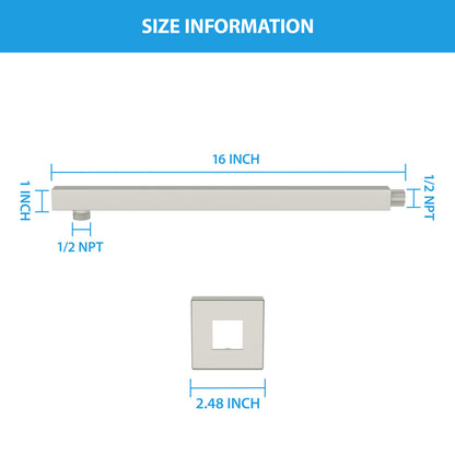 Lordear 16 Inch Shower Arm, Brushed Nicke/Chrome Finish, Rain Shower Head Extension Arm With Flange and Teflon Tape,304 Stainless Steel Rain Shower Arm Wall Mounted  from Lordear