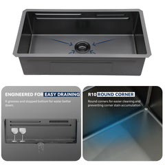 Lordear  33 Inch Undermount Single Bowl Waterfall Stainless Steel Workstation Kitchen Sink With Faucet