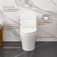 Lordear Single Flush White Ceramic Elongated One Piece Toilet with Comfort Soft Seat