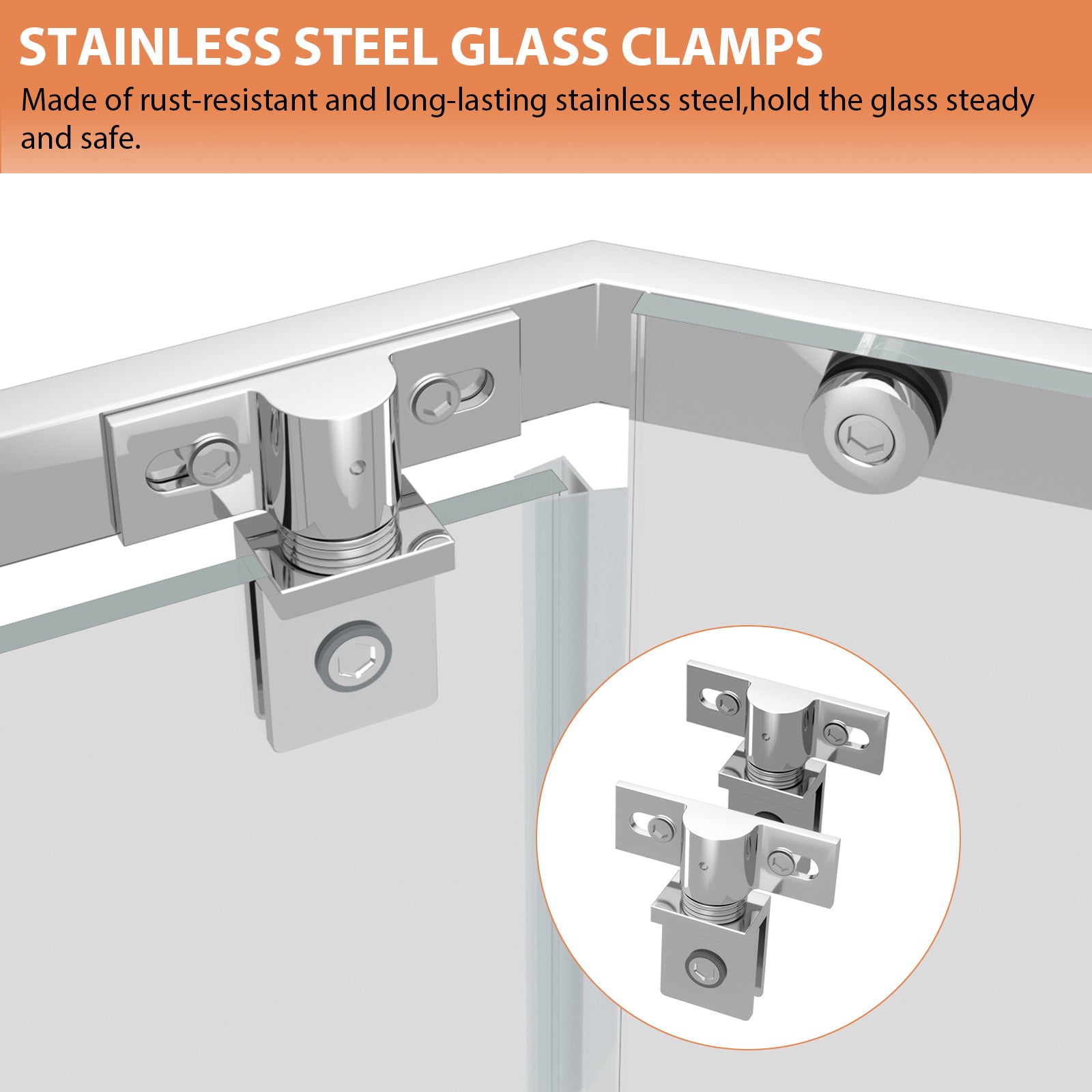 Lordear 72'' Tempered Glass Frameless Corner Frame Shower Door