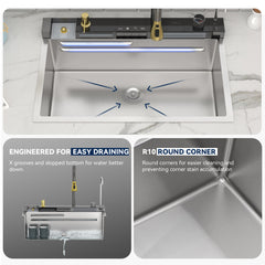 Lordear 30'' Digital Display Drop In Waterfall Single Bowl Stainless Steel Workstation Kitchen Sink