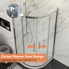 Lordear Tempered Glass Frameless Neo-Round Double Sliding Clear Bathroom Shower Door