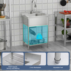 Lordear 24'' Utility Sink single-bowl Commercial sink with accessories