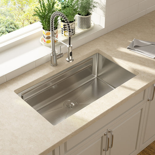Lordear Patent 33'' Undermount Single Bowl Stainless Steel Workstation Kitchen Sink