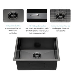 Lordear 23" x 18" Stainless Steel Undermount Gunmetal Black Single Bowl Bar Sink  from Lordear