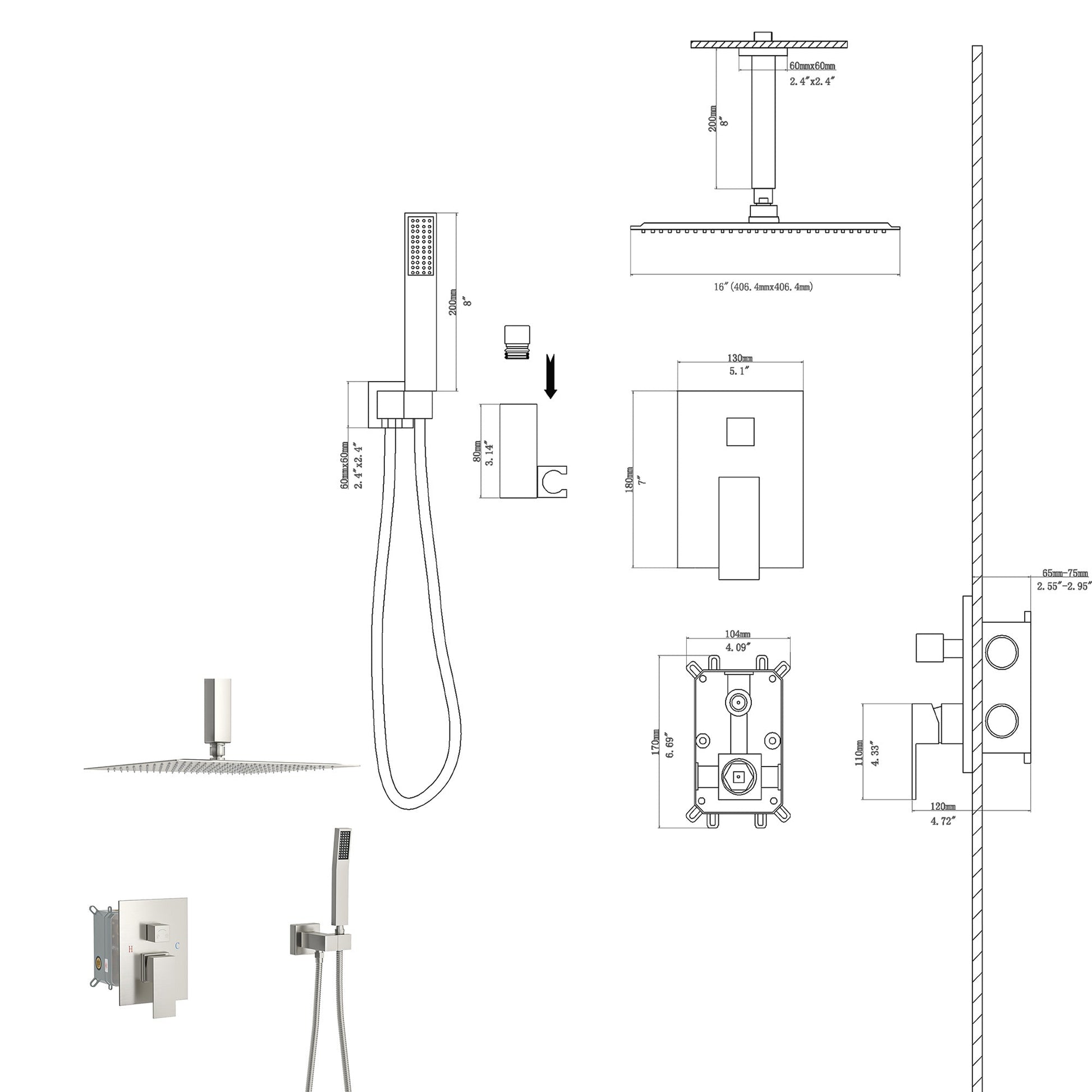 Lordear High Pressure Shower System 10 Inch Shower Faucet Set Ceiling Mounted Brushed Nickel Finish Stainless Steel Shower Head and Handheld, Brass Main Body Shower Valve Included | Big Deal, Shower Faucets & System, Shower Head with Handheld | Lordear