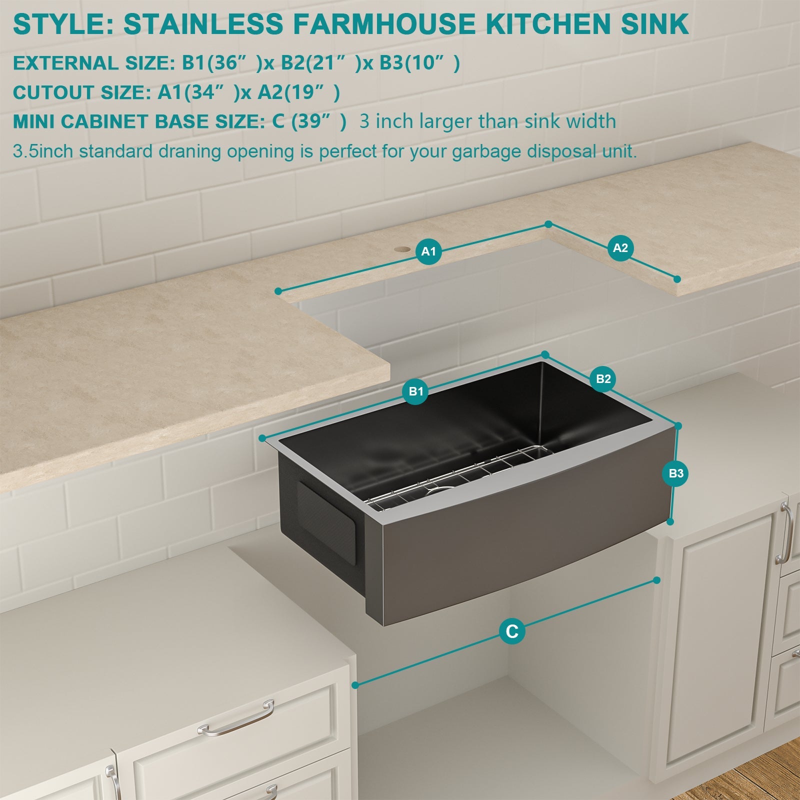 36 Inch Farmhouse Kitchen Sink Single Bowl Sink Gunmetal Black Sink 16 Gauge Stainless Steel Kitchen Sink  from Lordear