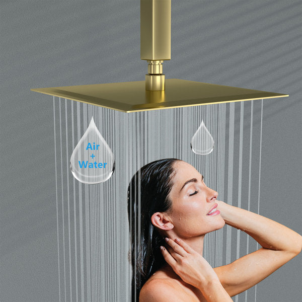 8 Inch Square Rain Shower Head 1.8 GPM High Pressure Shower Head Stainless Steel Shower Head-Brushed Gold  from Lordear