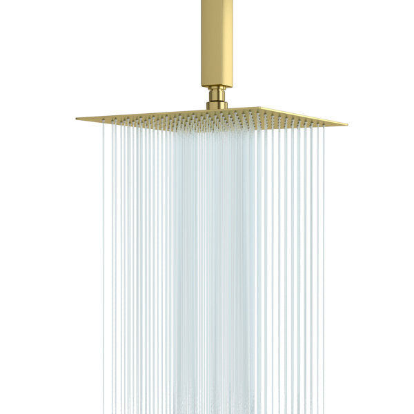 8 Inch Square Rain Shower Head 1.8 GPM High Pressure Shower Head Stainless Steel Shower Head-Brushed Gold  from Lordear