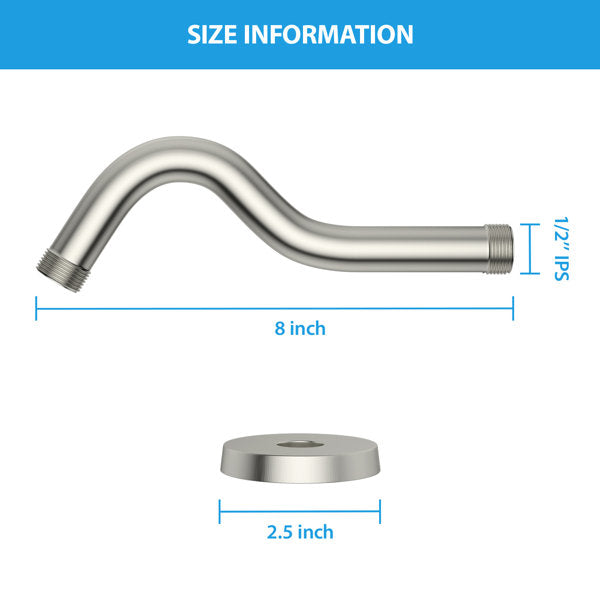 8 Inch Wall Mounted Shower Arm Stainless Steel Shower Head Pipe Extension Shower Arm with Flange-Brushed Nickel  from Lordear