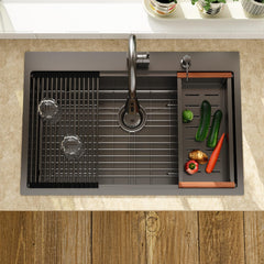 Lordear 33 Inch Black Drop-In Workstation Kitchen Sink